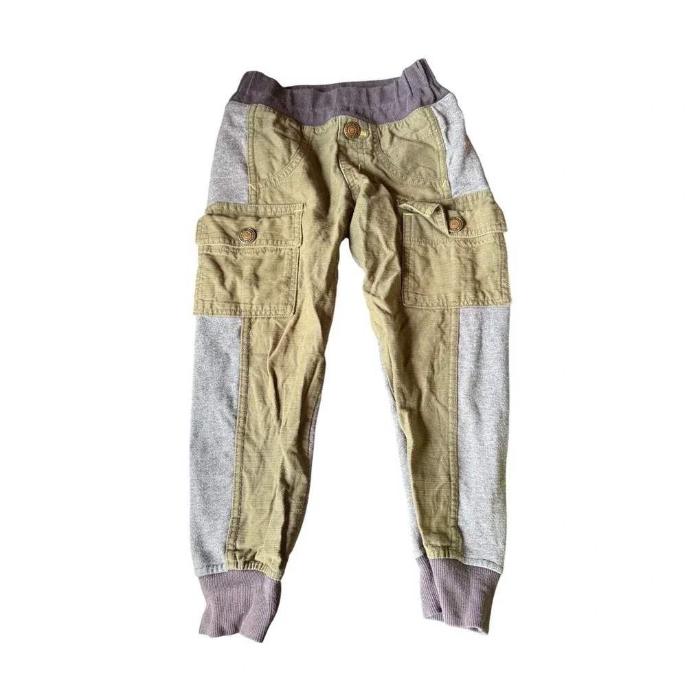 Bitz Kids Boys Mixed Media Cargo Jogger Pants Olive‎ Green Grey Size 4-5 Years
